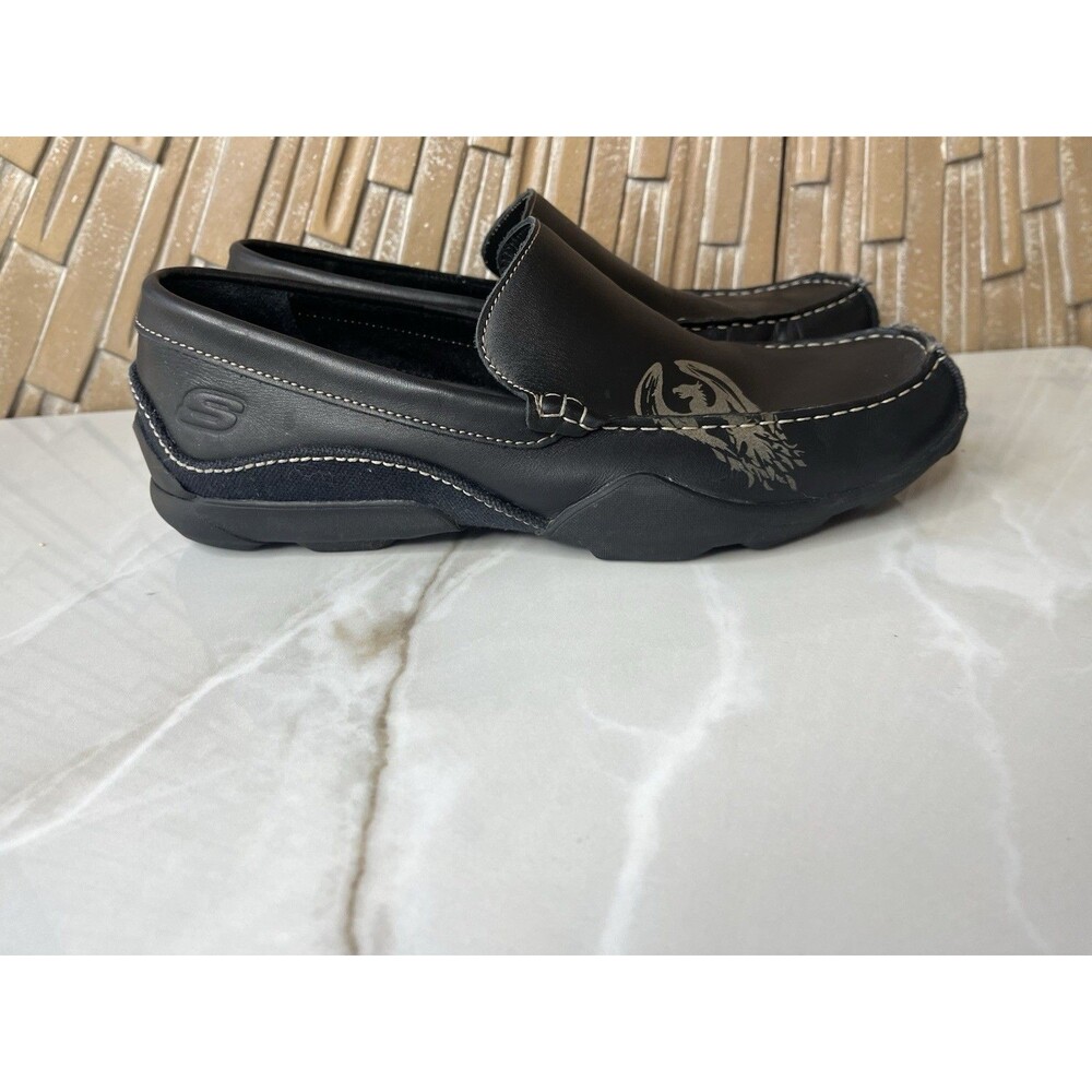 Skechers Men Loafers Slip On Men Leather Shoes Black Us 10 - Picture 5 of 9